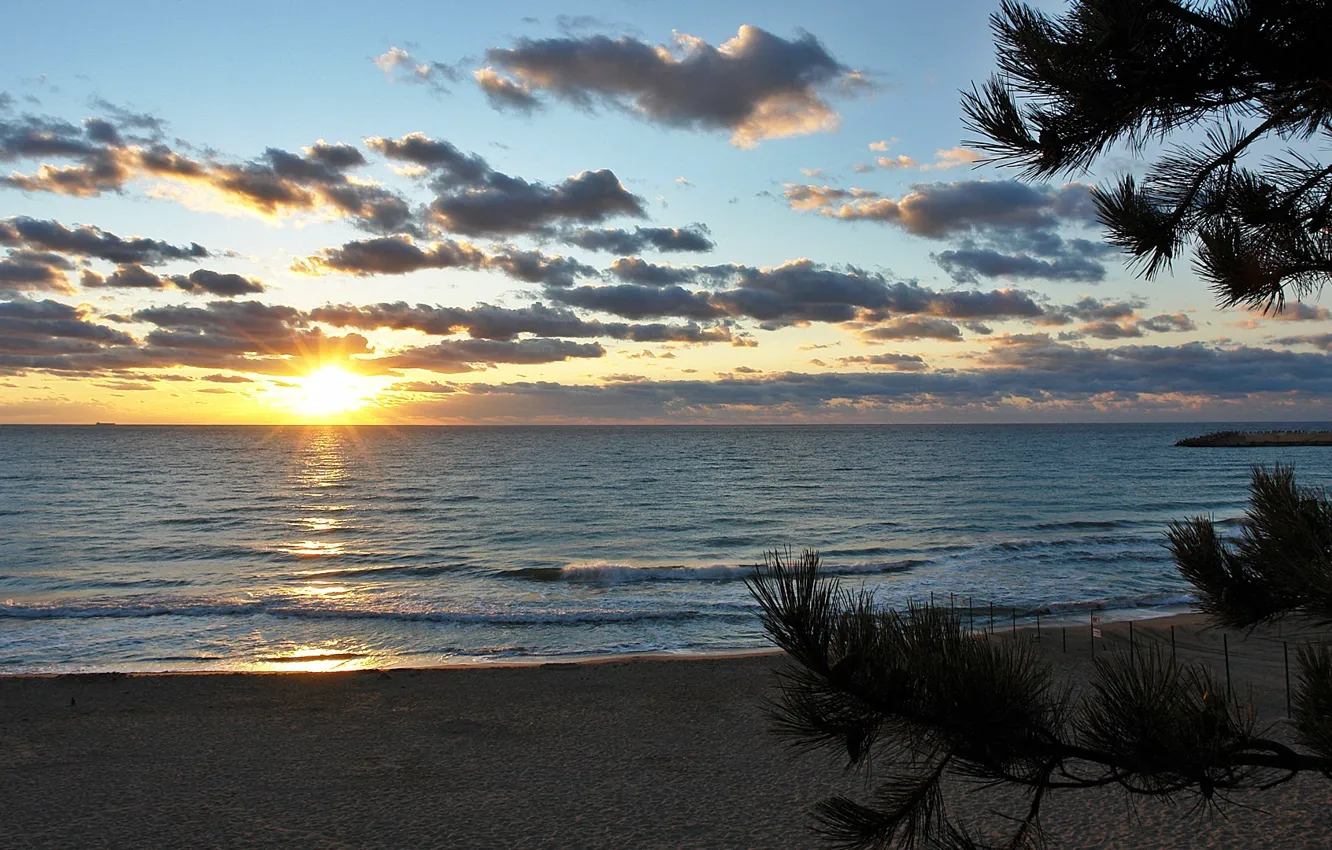 Фото обои beach, sea, sunset