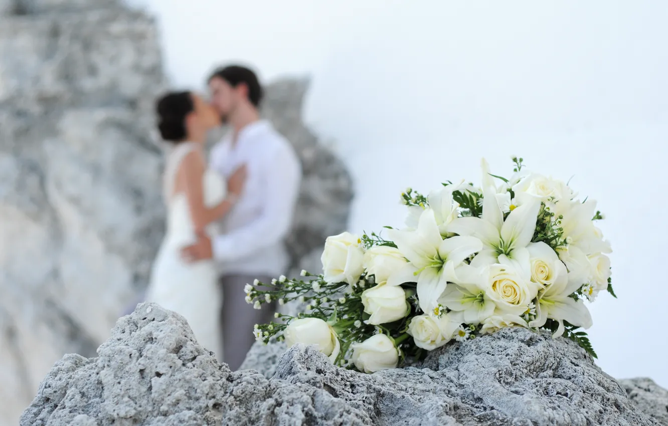 Фото обои цветы, женщина, букет, мужчина, свадьба, жених