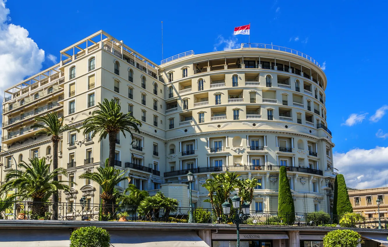 Фото обои дом, пальмы, здание, флаг, Монако, Monte Carlo