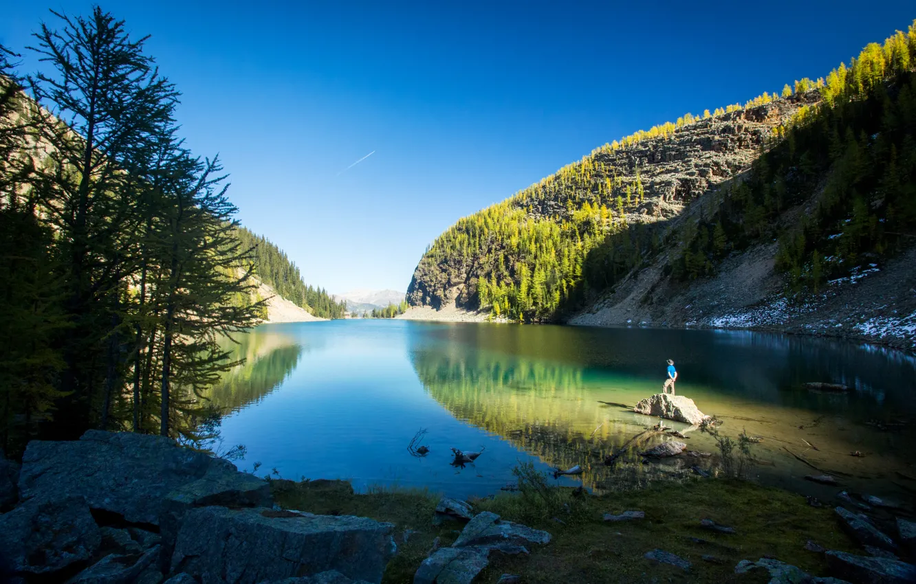 Фото обои деревья, горы, озеро, камни, берег, Banff National Park, Alberta, Lake Louise