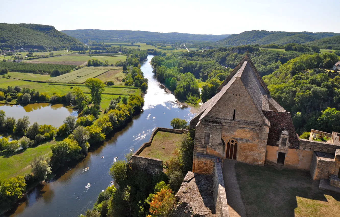 Фото обои пейзаж, река, Франция, Dordogne, le chateau de Beynac