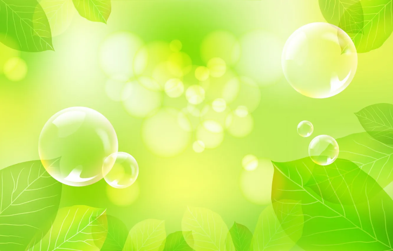 Фото обои листья, свет, шар, пузырь