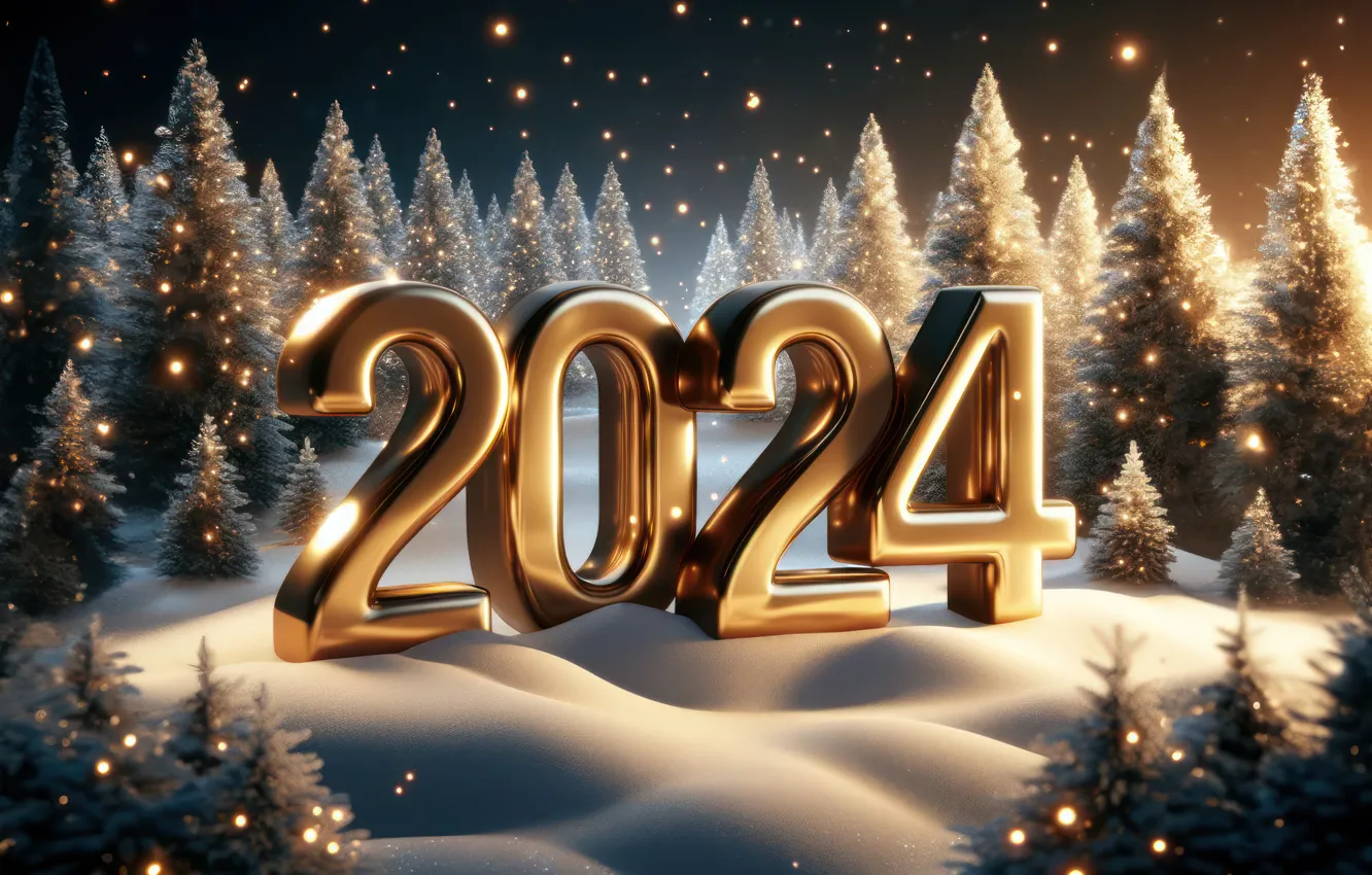 Фото обои цифры, Новый год, golden, winter, snow, decoration, numbers, New year