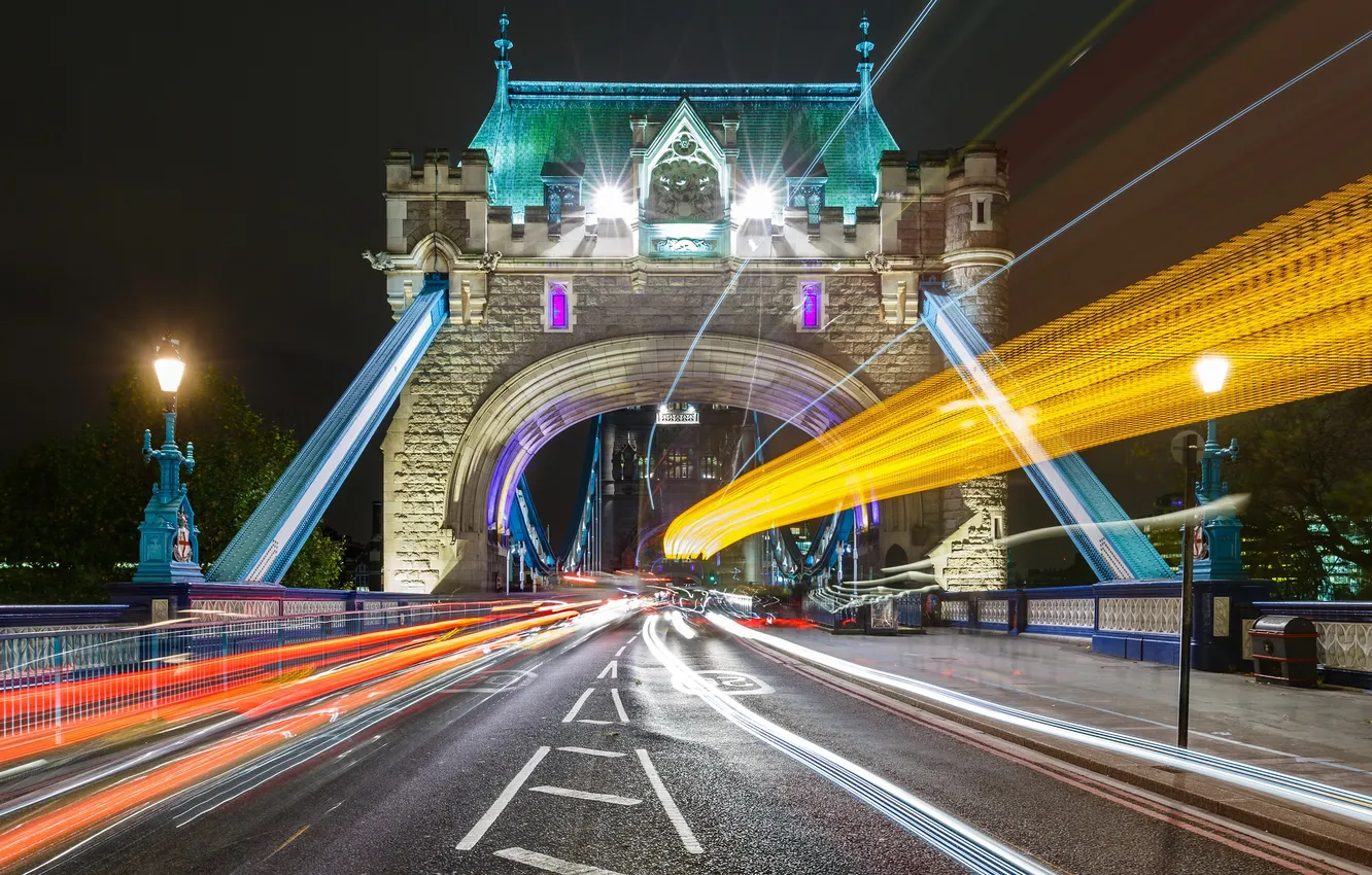 Фото обои мост, огни, Англия, Лондон, Tower Bridge