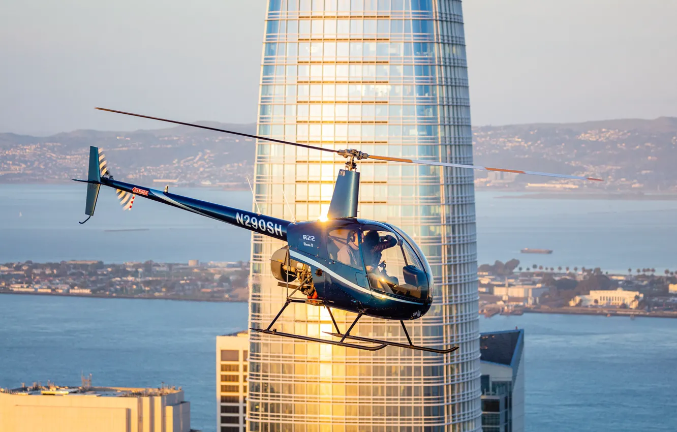 Фото обои здание, вертолёт, небоскрёб, Bell 206L3 Long Ranger