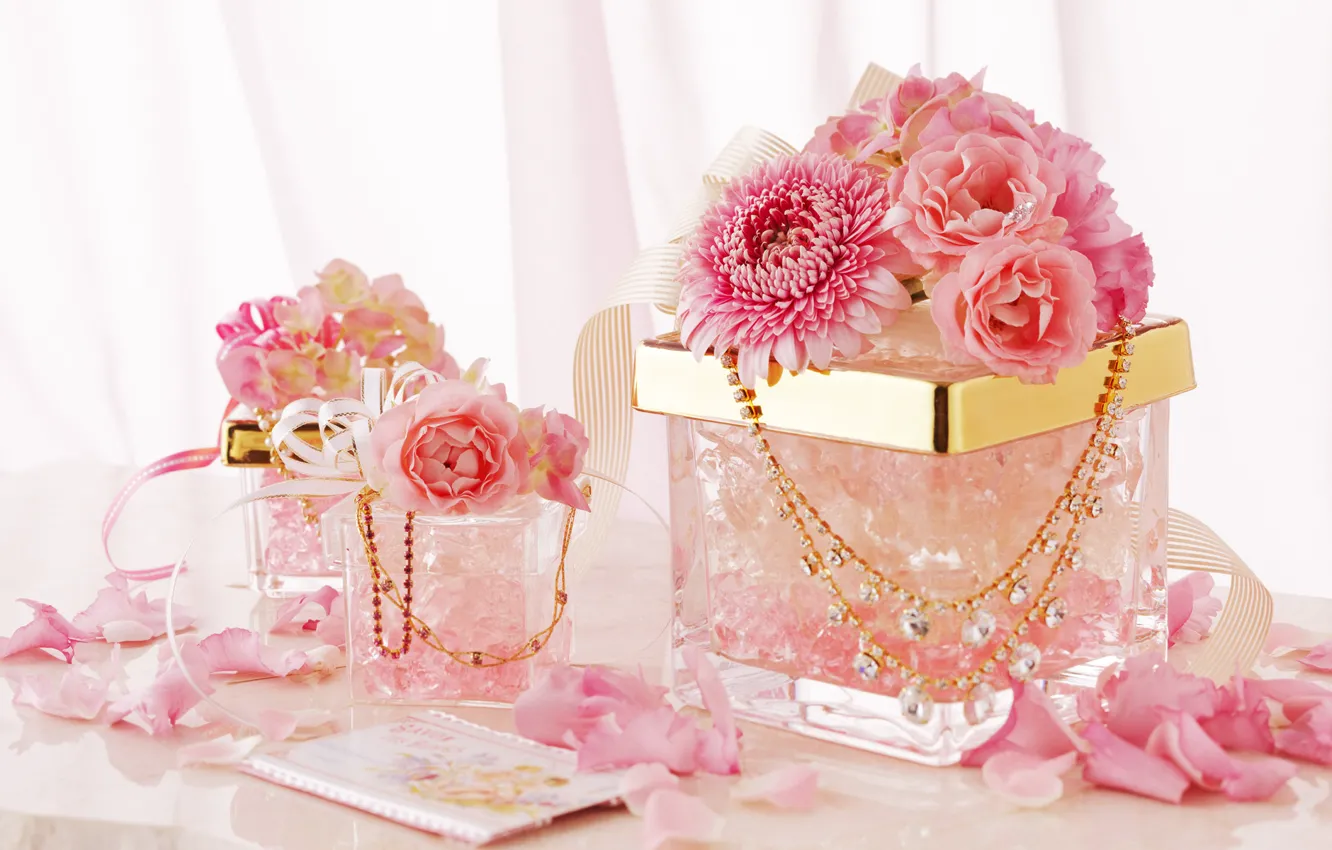 Фото обои украшения, цветы, ленты, розовый