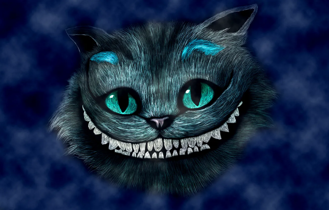 Фото обои синий, улыбка, голова, Alice in Wonderland, Алиса в стране чудес, Чеширский кот, Cheshire Cat