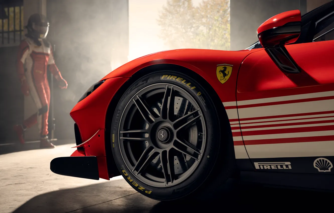 Фото обои Ferrari, logo, wheel, 296, Ferrari 296 Challenge