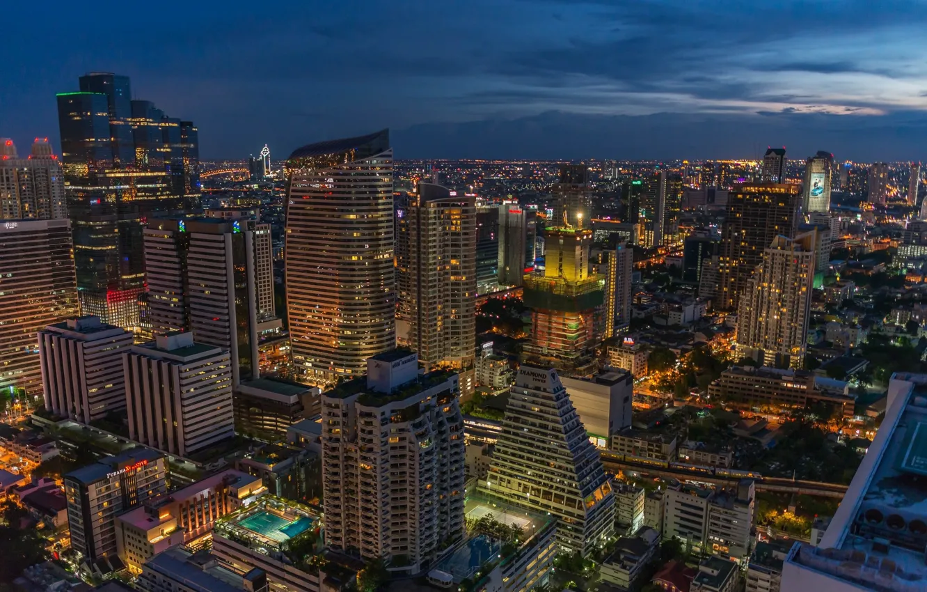 Фото обои ночь, город, здания, Таиланд, Тайланд, Бангкок, городской пейзаж