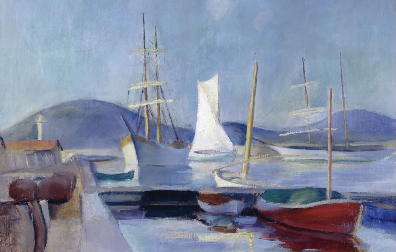 Фото обои лодка, корабль, картина, Парусники, Анри Оттманн, Henri Ottmann