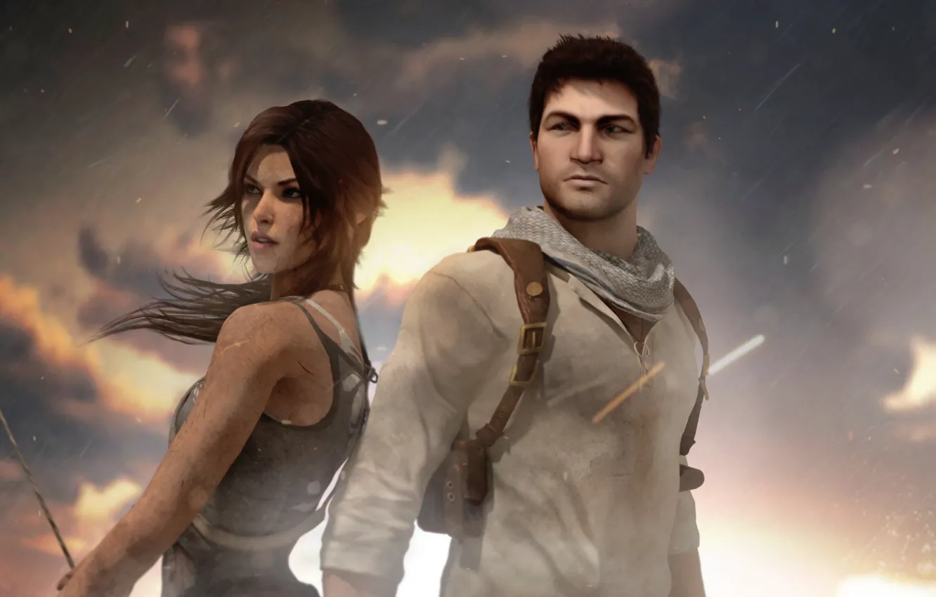 Фото обои Tomb Raider, crossover, Lara Croft, Nathan Drake, Uncharted