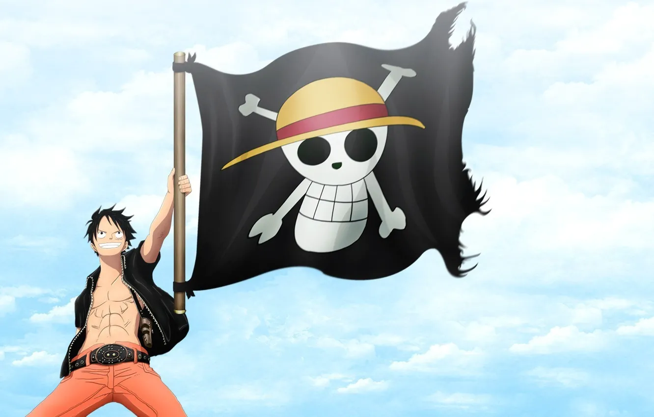 Фото обои skull, gun, pistol, logo, game, One Piece, sky, pirate