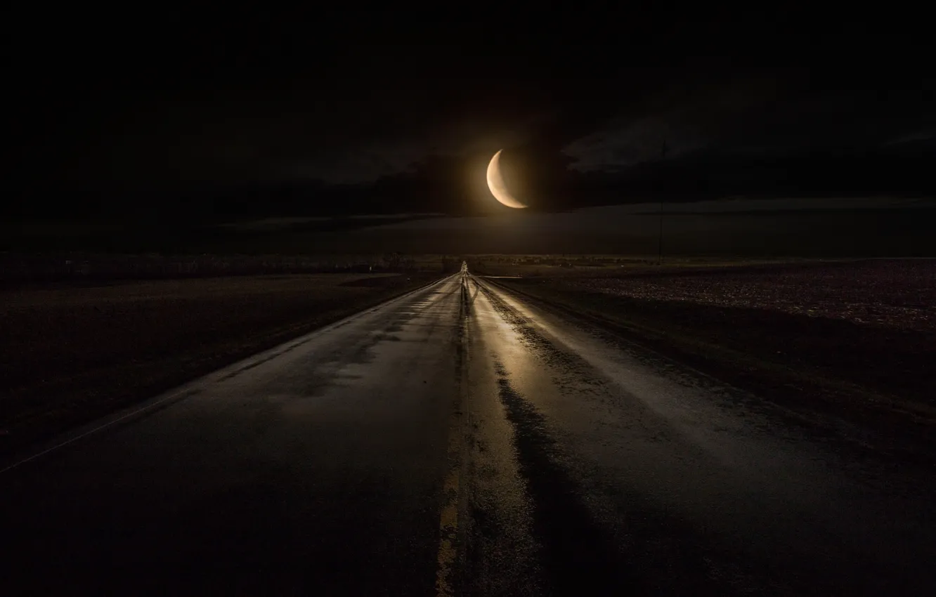Фото обои ночь, луна, полуночная дорога
