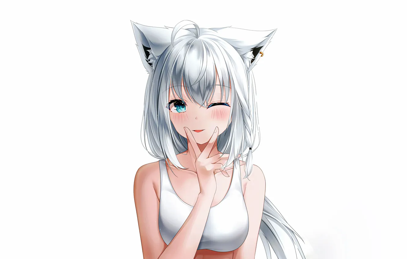 Фото обои girl, sexy, green eyes, long hair, boobs, animal ears, sexy girl, anime