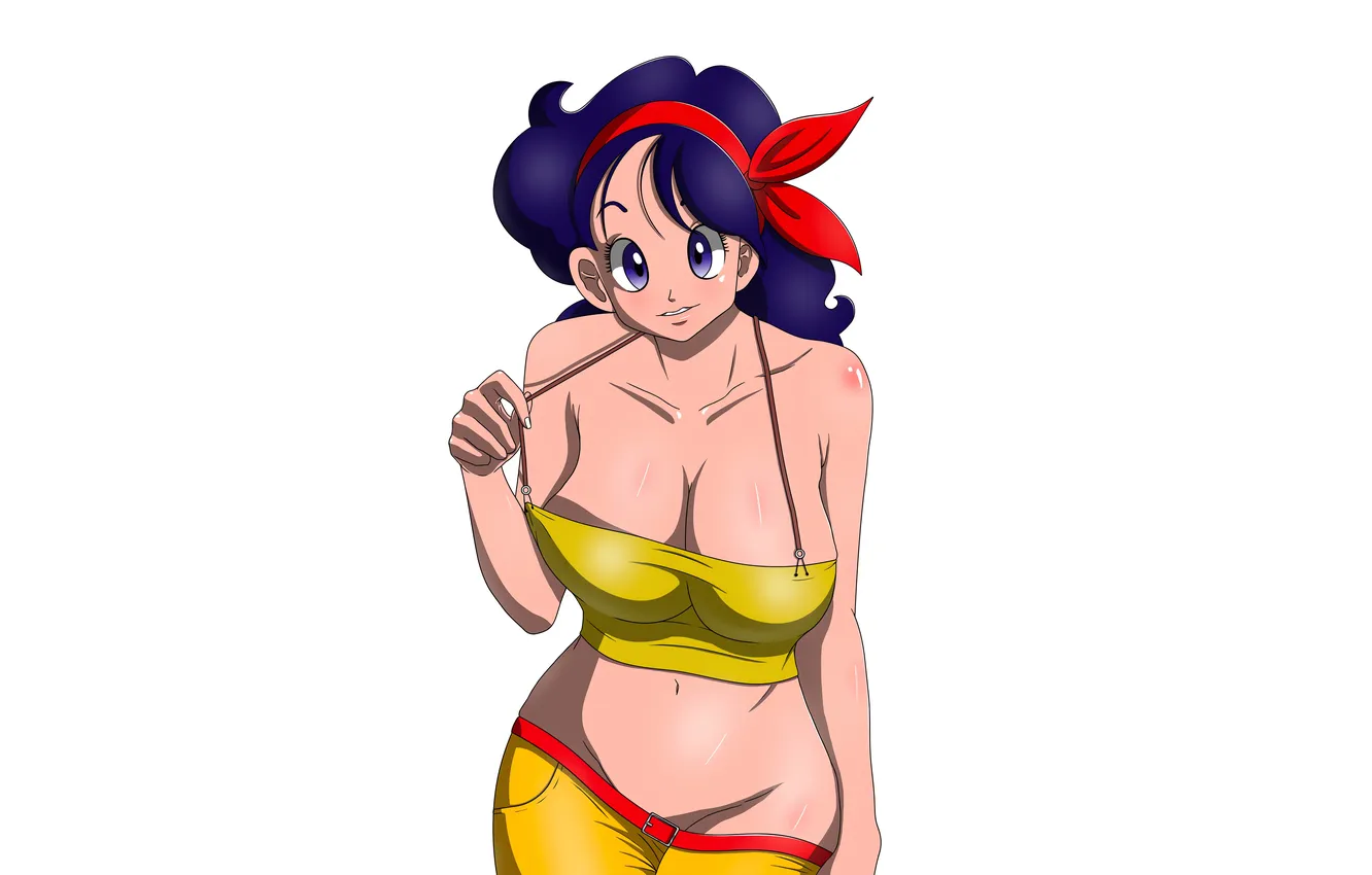 Фото обои girl, sexy, cleavage, blouse, long hair, boobs, sexy girl, anime