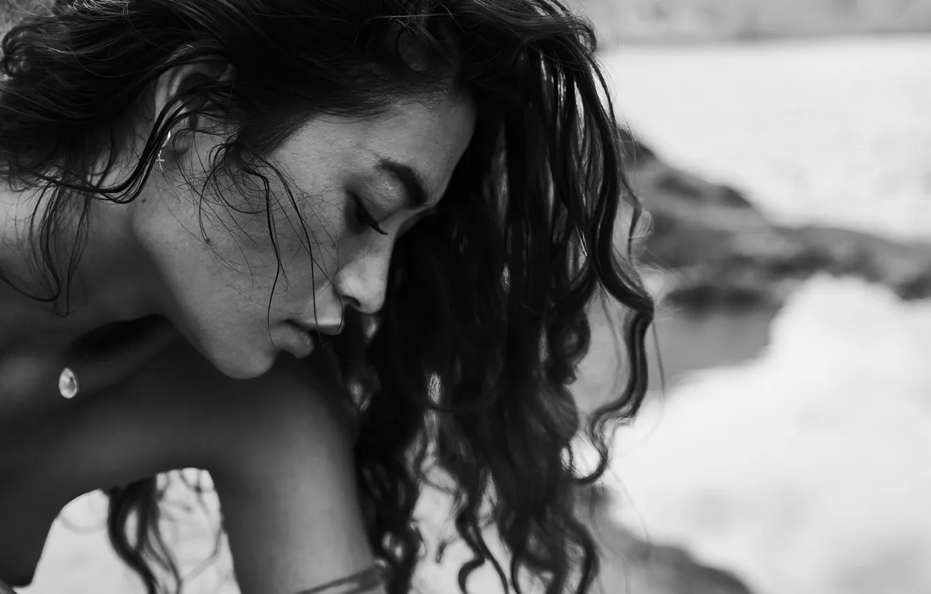 Фото обои black&white, monochrome, lips, hair, Stefan Rappo, Tezz