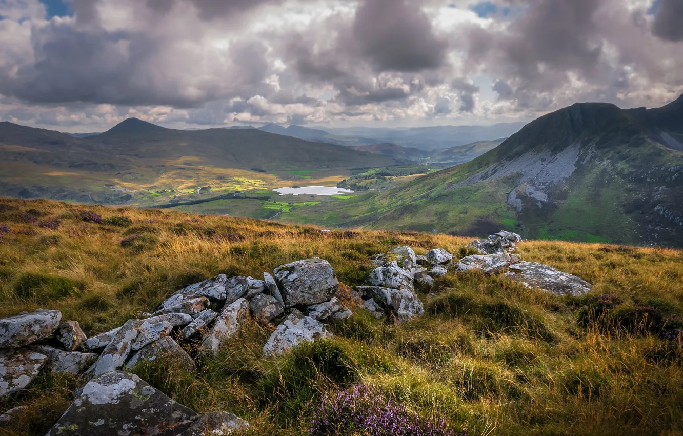 Фото обои горы, камни, долина, Уэльс, Сноудония