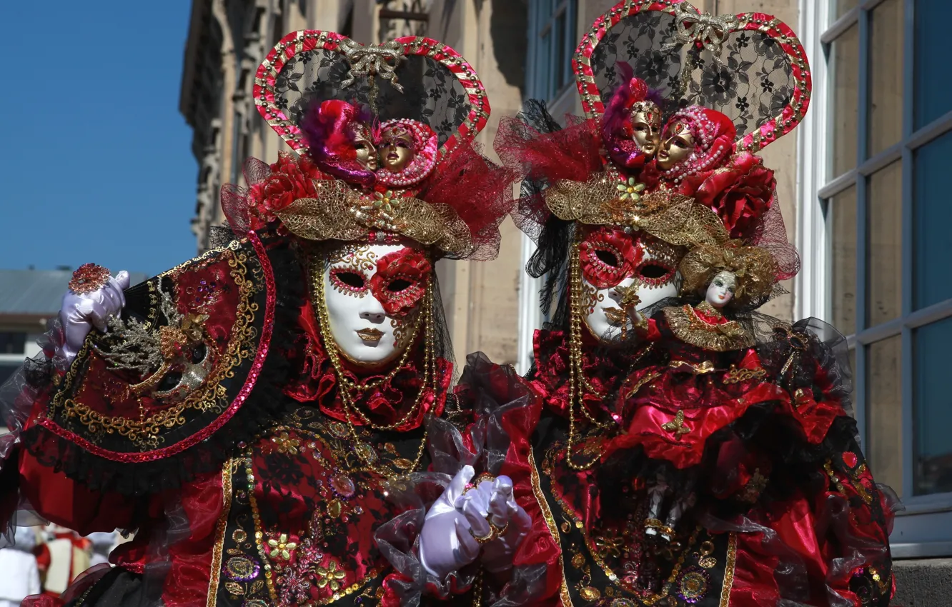 Фото обои маска, пара, костюм, Венеция, карнавал, экзотика