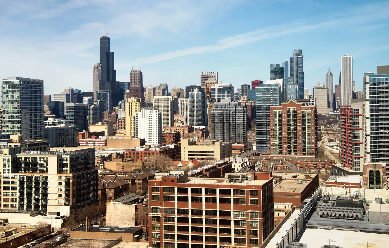Фото обои город, дома, небоскребы, Чикаго