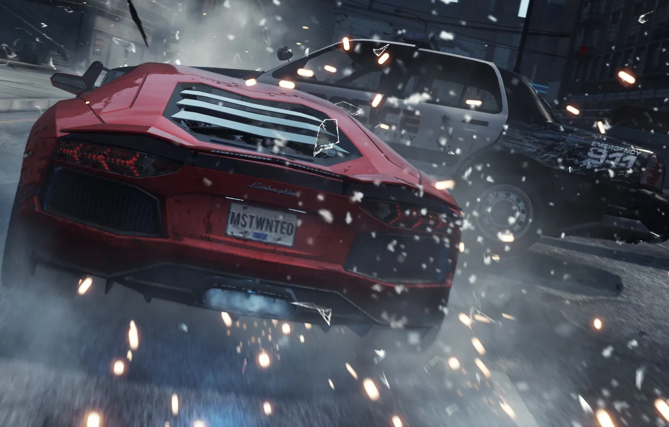 Фото обои авария, гонка, погоня, искры, удар, need for speed most wanted 2, Lamborghini Aventador LP700-4