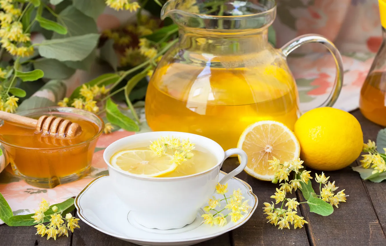 Фото обои лимон, чай, мед, липа