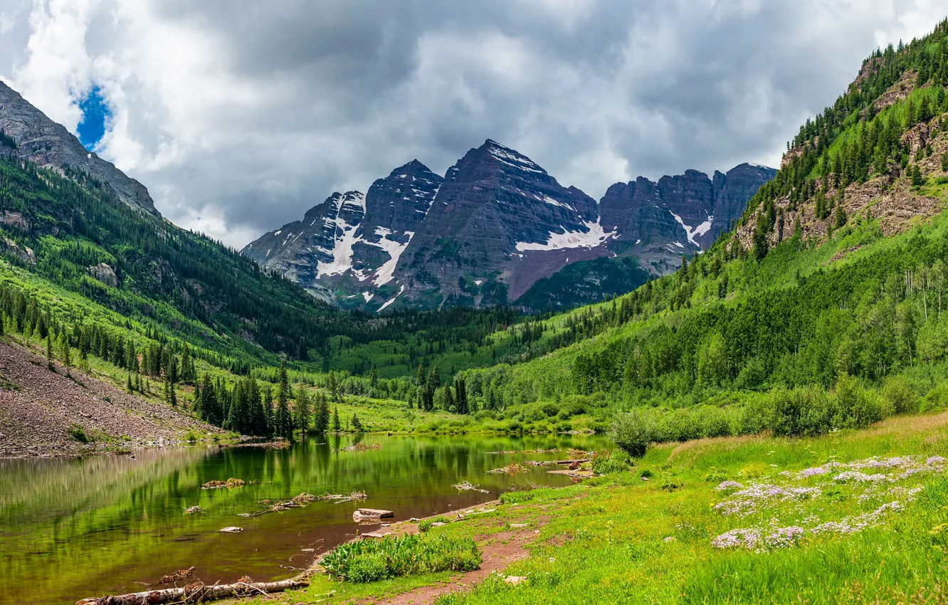 Фото обои горы, Колорадо, США, Maroon Bells