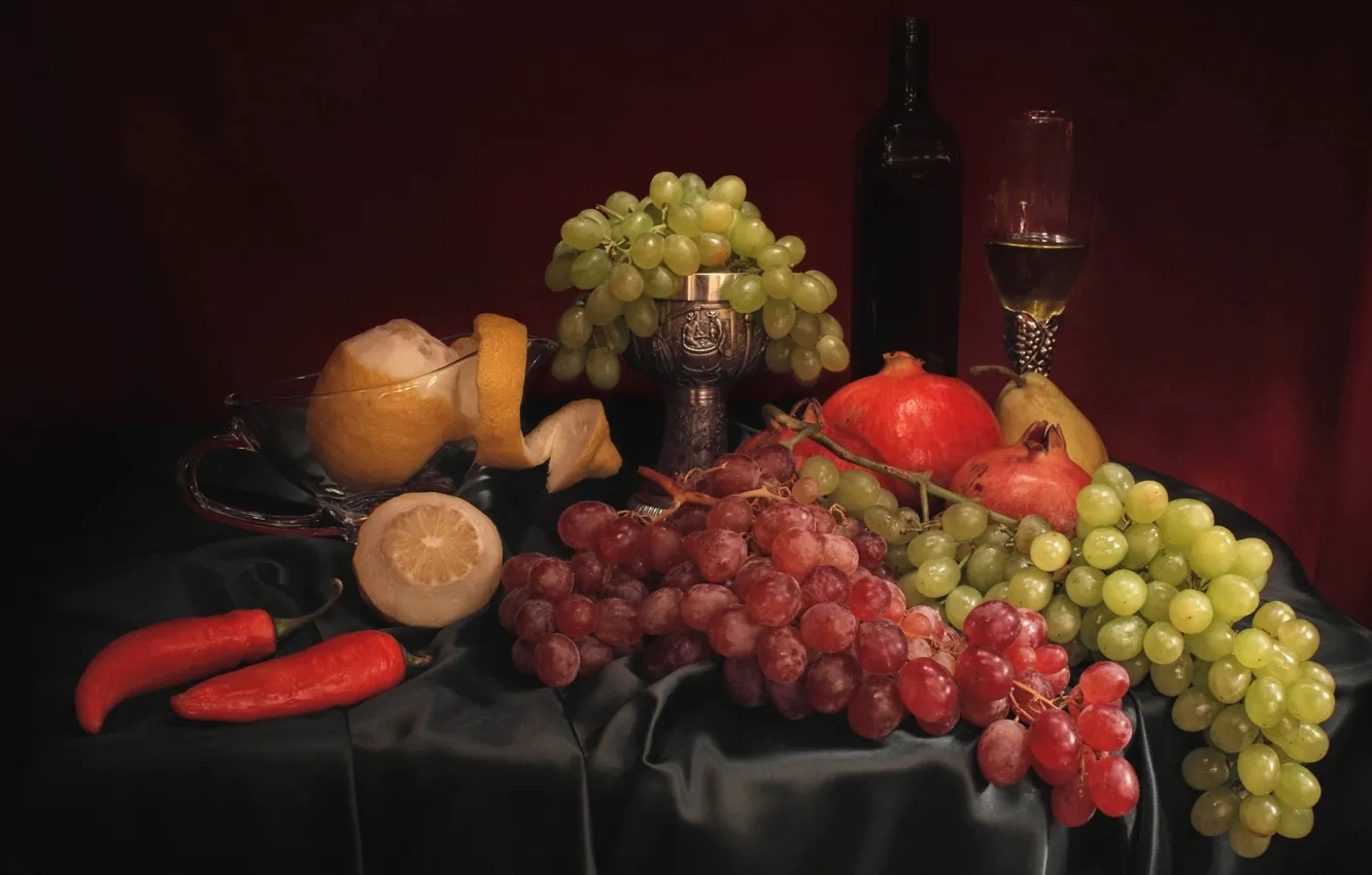 Фото обои вино, виноград, натюрморт, композиция
