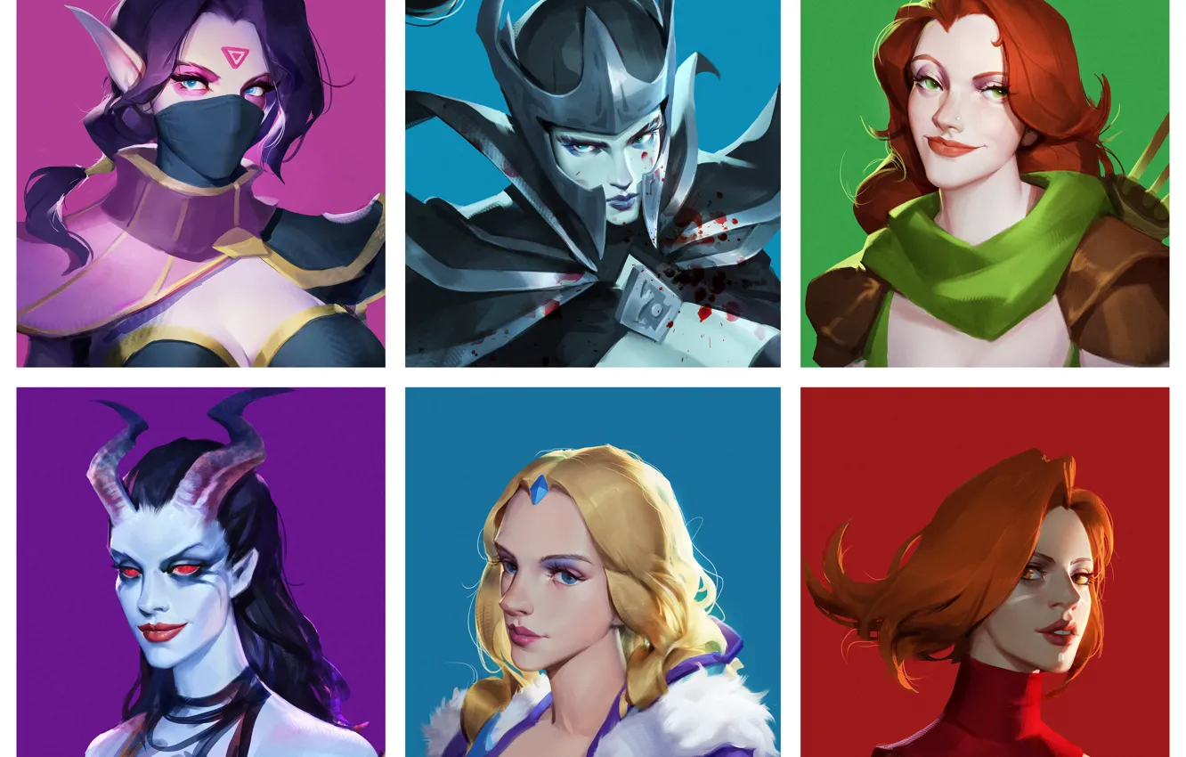 Фото обои Art, Girls, Crystal Maiden, Dota 2, Templar Assassin, Lina, Queen Of Pain, Phantom Assassin