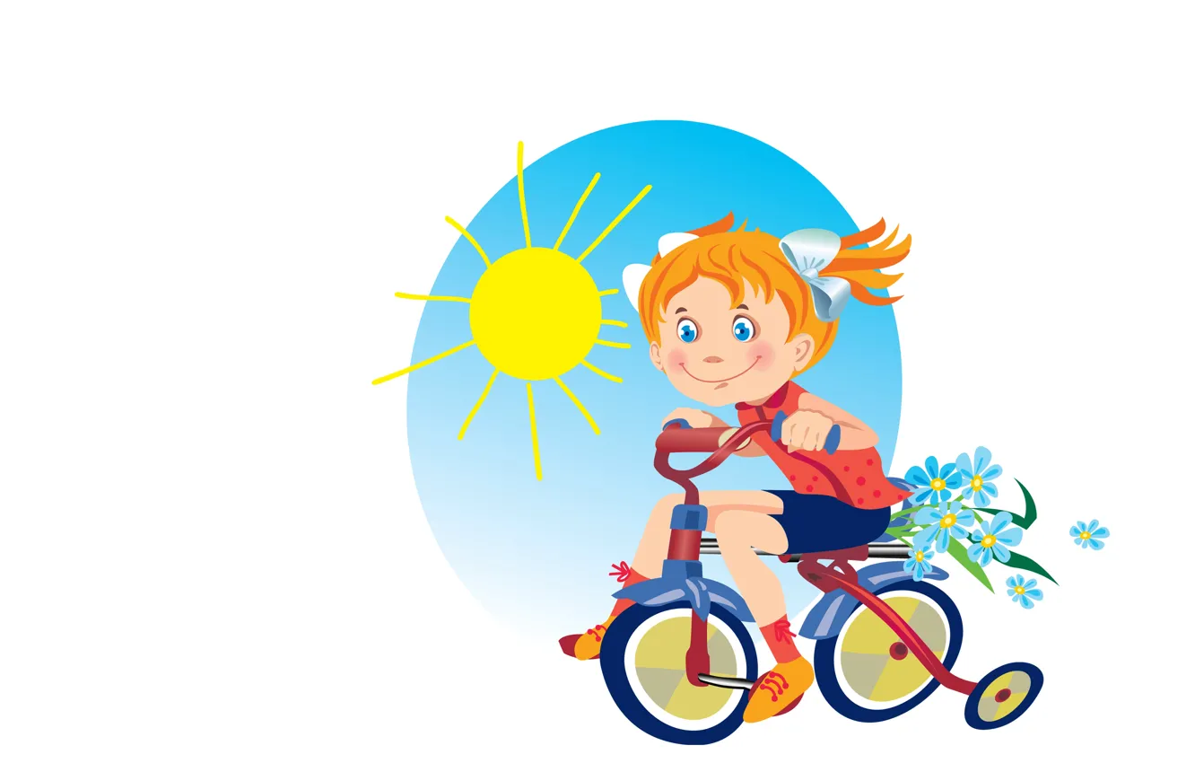 Фото обои лето, солнце, велосипед, настроение, арт, девочка, прогулка, детская