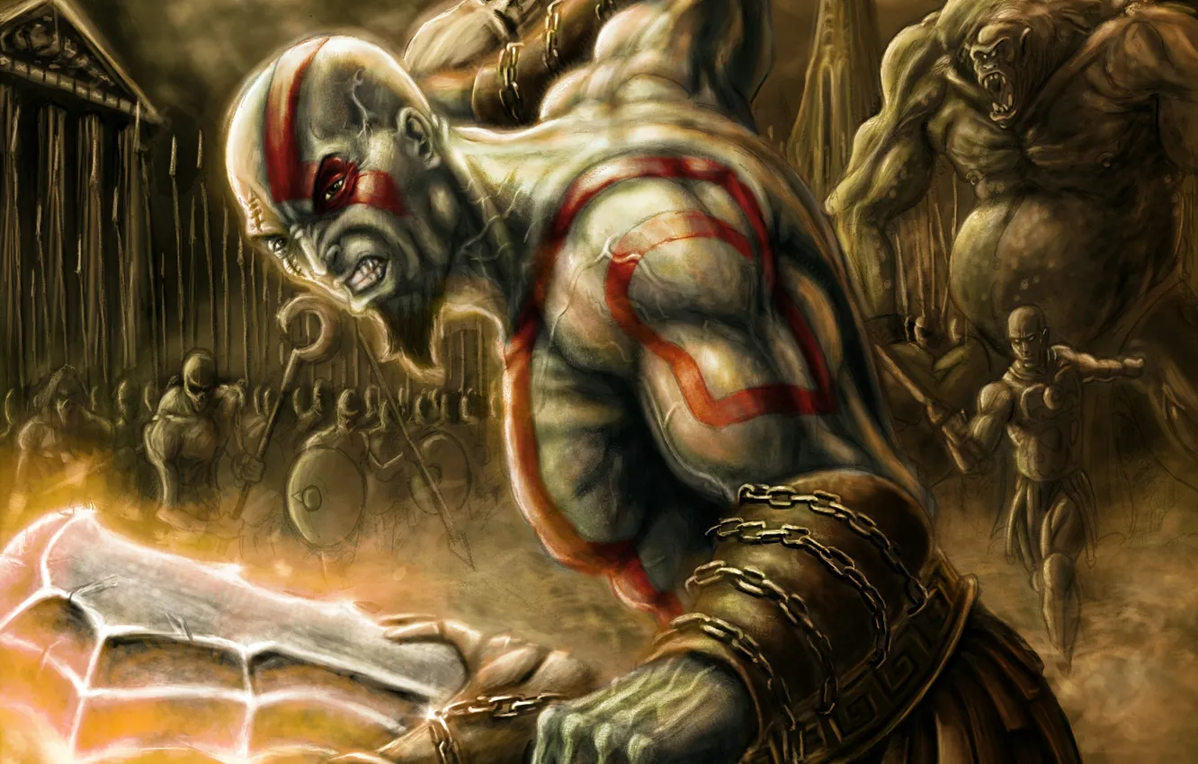 Фото обои оружие, войны, арт, нападение, кратос, god of war, Kratos, год оф уор