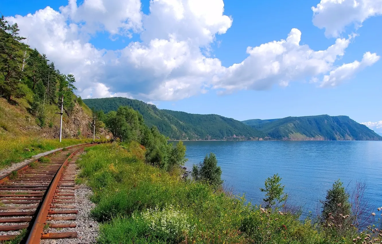 Фото обои Baikal, trans siberian railway, scenery railroad, БАМ