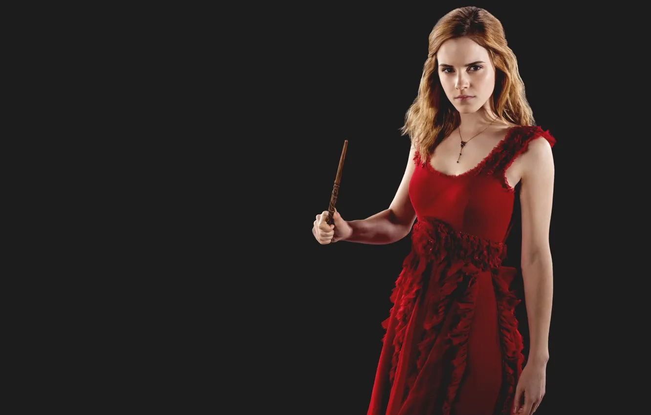 Фото обои Emma Watson, в красном, чёрный фон, Hermione Granger