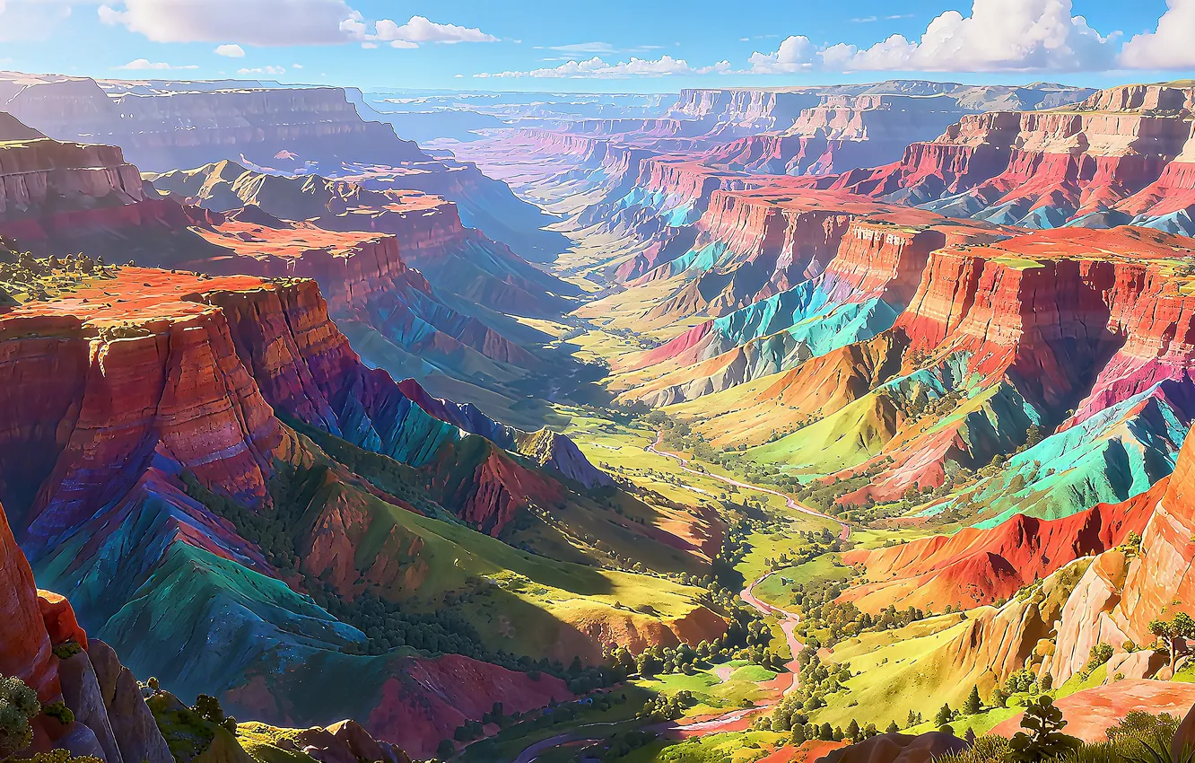 Фото обои sky, landscape, art, mountains, clouds