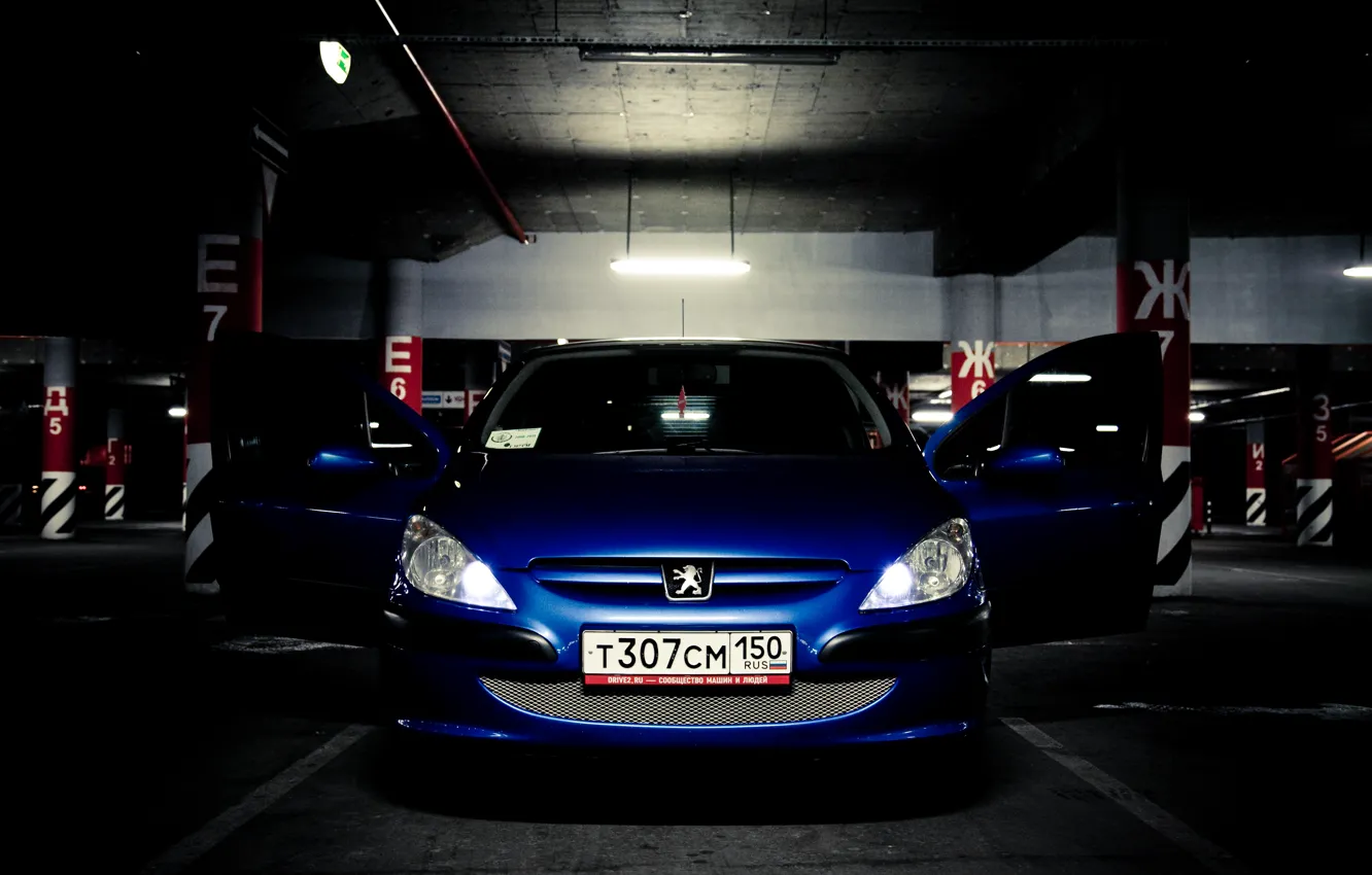 Фото обои синий, Peugeot, пежо, 307, Drive