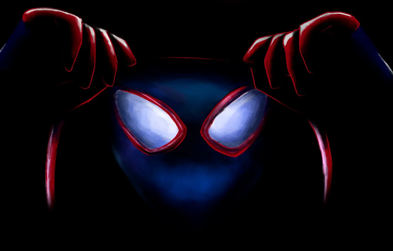 Фото обои spider-man, dark, minimalism, miles morales, into the spider verse