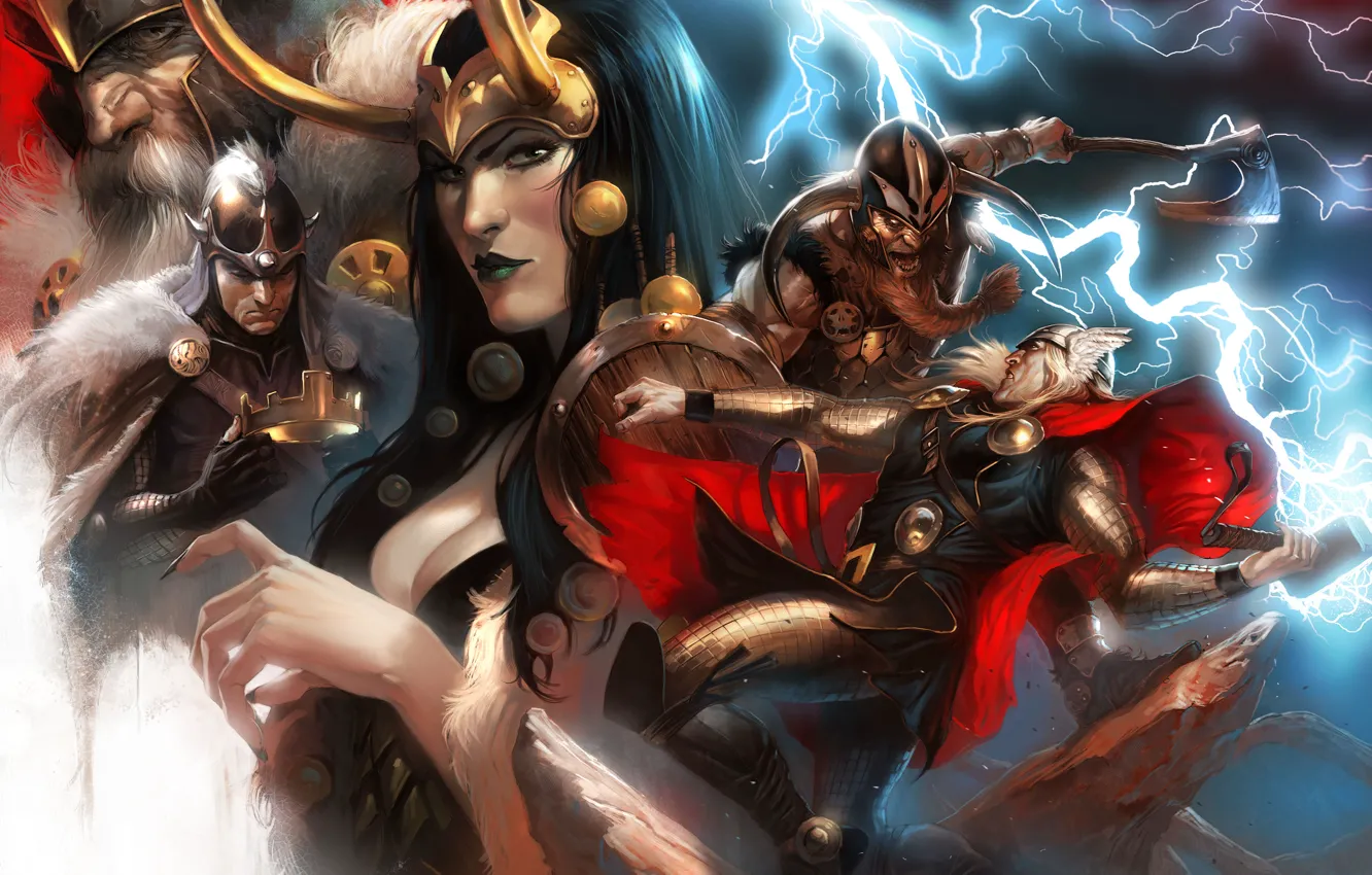 Фото обои Один, комикс, марвел, Thor, Тор, Marvel Comics, Odin, Lady Loki