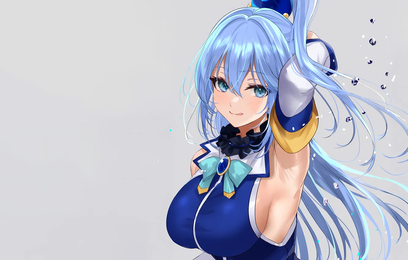 Фото обои girl, sexy, blouse, long hair, boobs, anime, Aqua, blue eyes