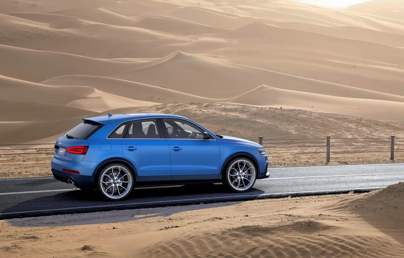 Фото обои Audi, Песок, Дорога, Синий, Пустыня, Машина, В Движении