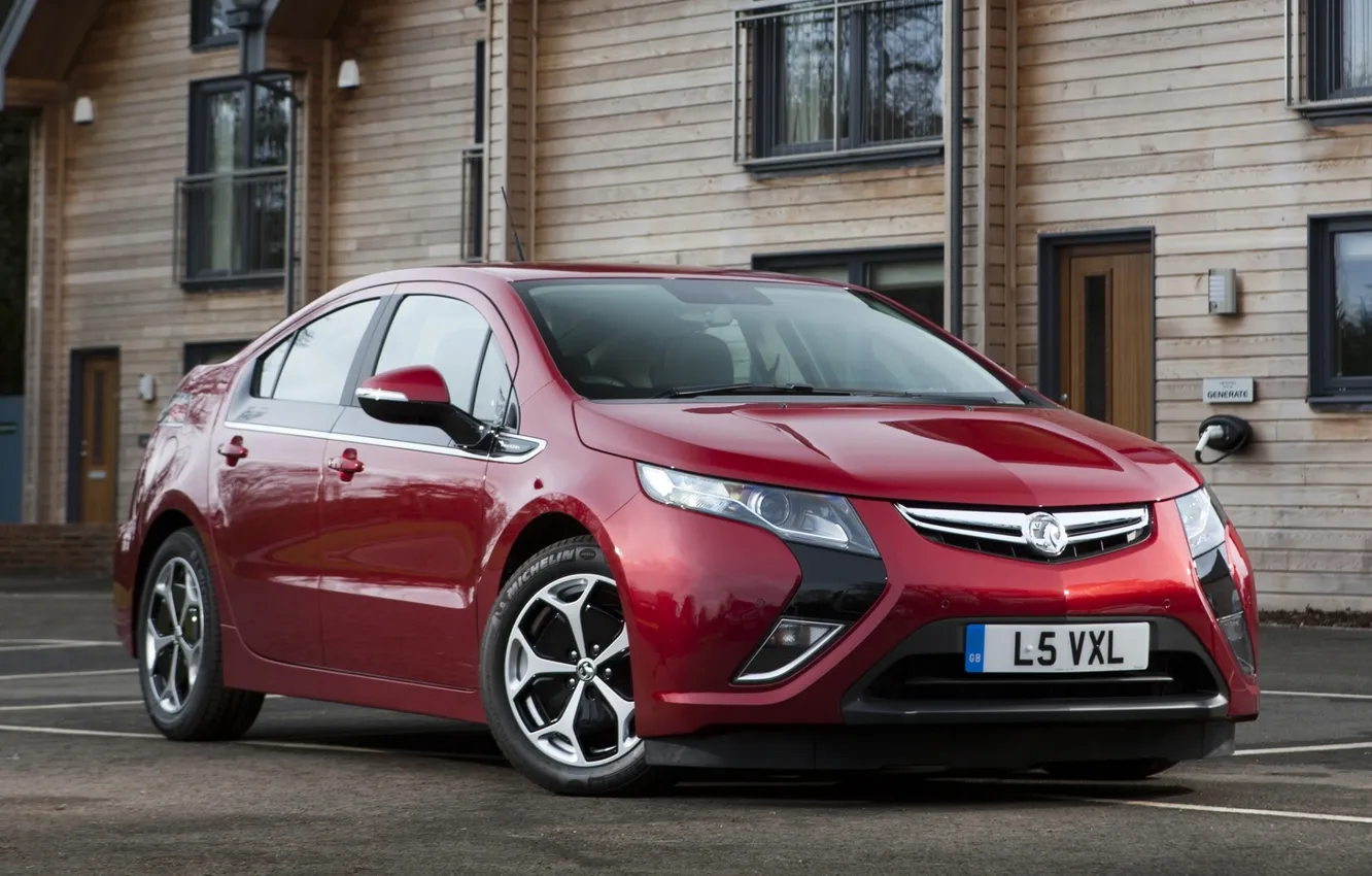 Фото обои красный, дома, Opel, Vauxhall, передок, опель, Воксхол, ампера