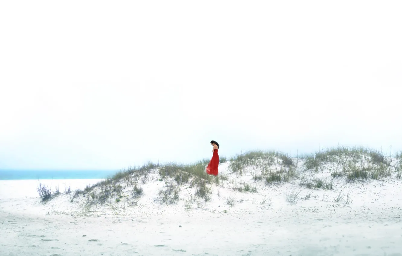 Фото обои море, девушка, берег