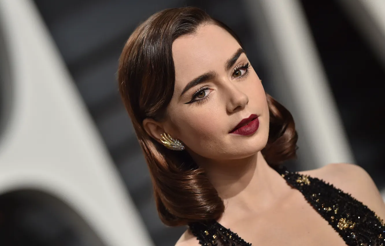 Фото обои девушка, макияж, Lily Collins, Американская актриса