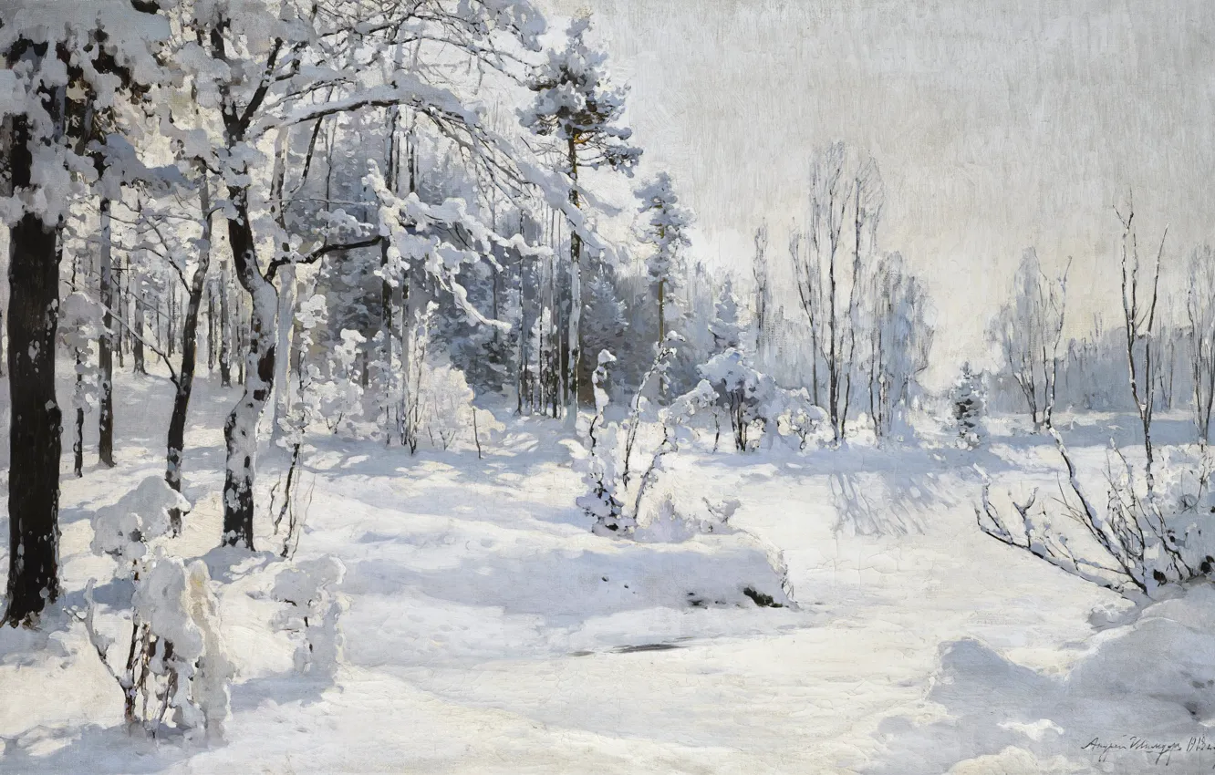 Фото обои снег, зимняя природа, 1918, WINTER LANDSCAPE, Andrei Nikolaevich Shilder