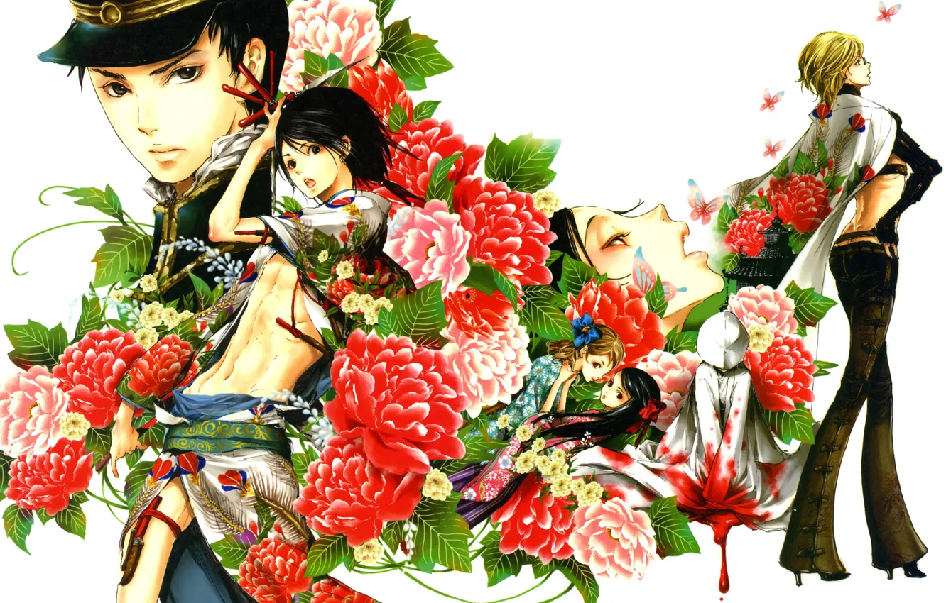 Фото обои взгляд, девушка, цветы, аниме, арт, Tukiji Nao, Adekan