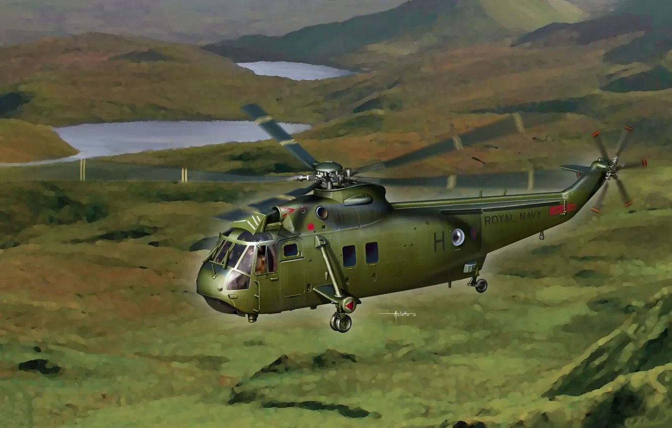 Фото обои арт, художник, вертолет, американский, Commando, helicopter, Sikorsky, транспортный