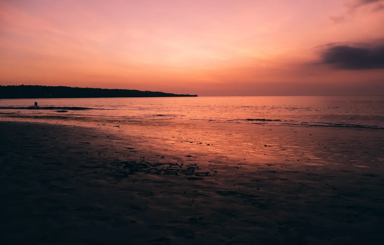 Фото обои beach, sky, ocean, sunset, water, clouds, sand