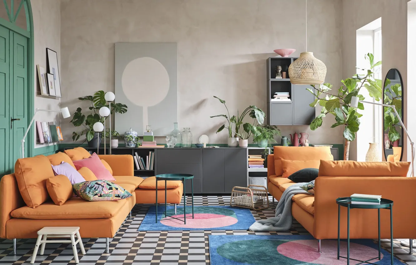 Фото обои дизайн, стиль, интерьер, гостиная, ИКЕА, IKEA idea decor, ИКЕА декор, мебель для маленьких пространств