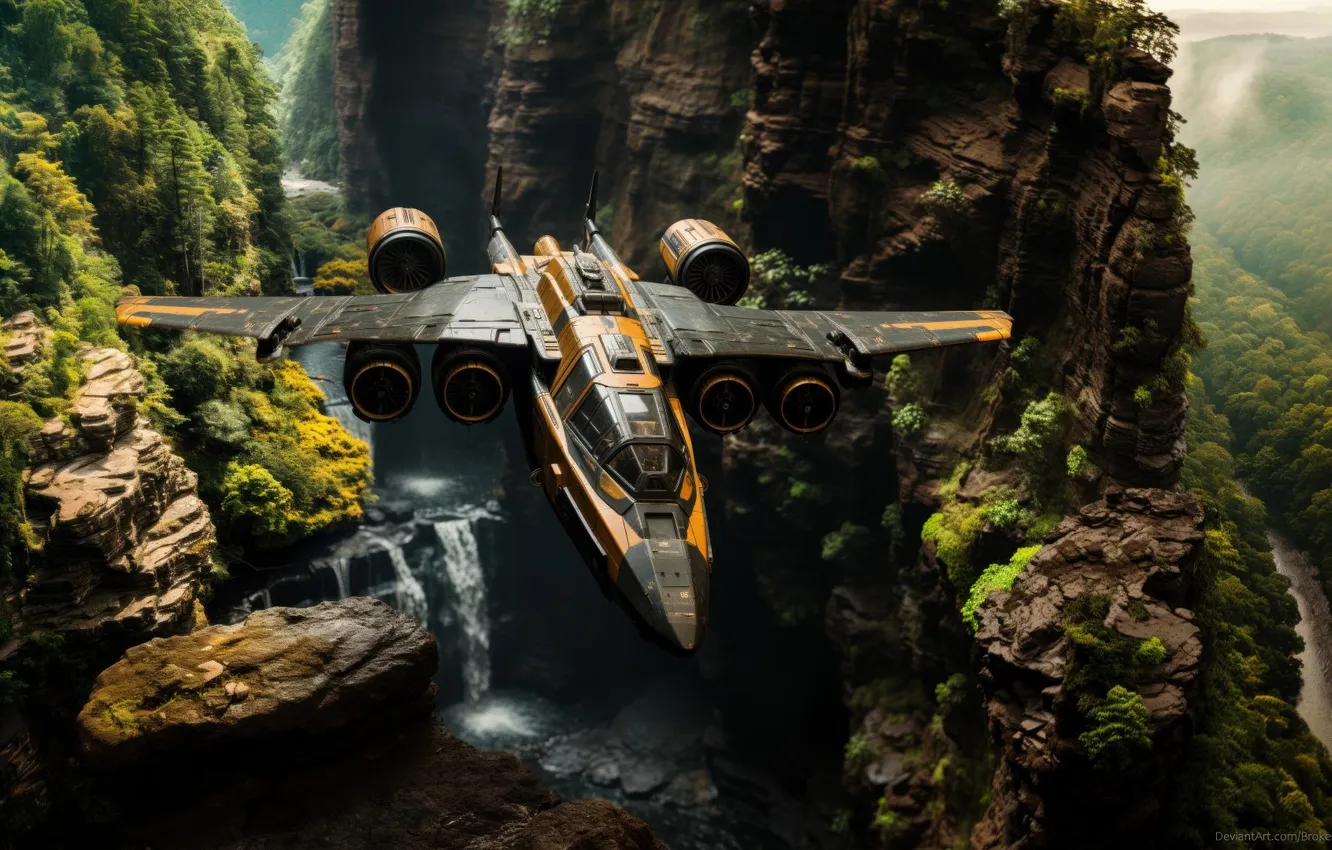 Фото обои Mountain, Fantastic, spaceship