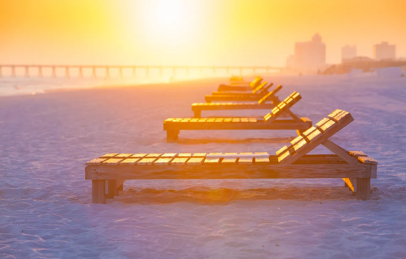 Фото обои пляж, лето, шезлонги, солнечный свет, Florida, Pensacola Beach