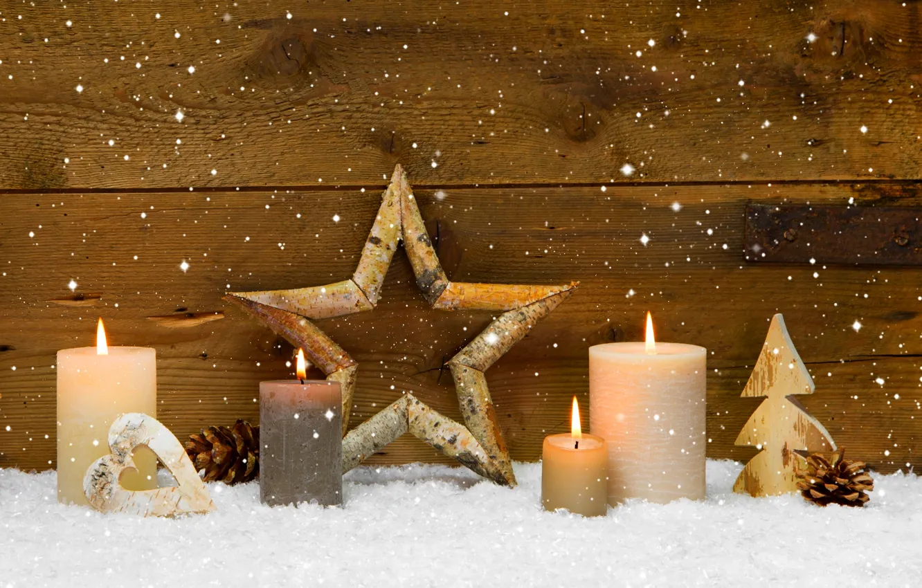 Фото обои зима, звезды, праздник, сердце, свечи, star, heart, winter