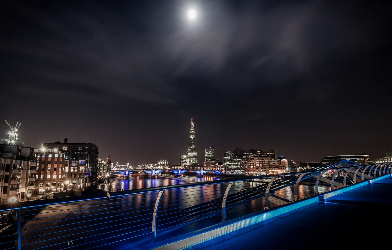 Фото обои ночь, река, луна, Лондон